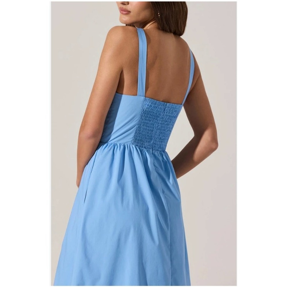 ASTR THE LABEL Blue Smocked Bodice Midi Dress Women's Size S - Picture 2 of 6